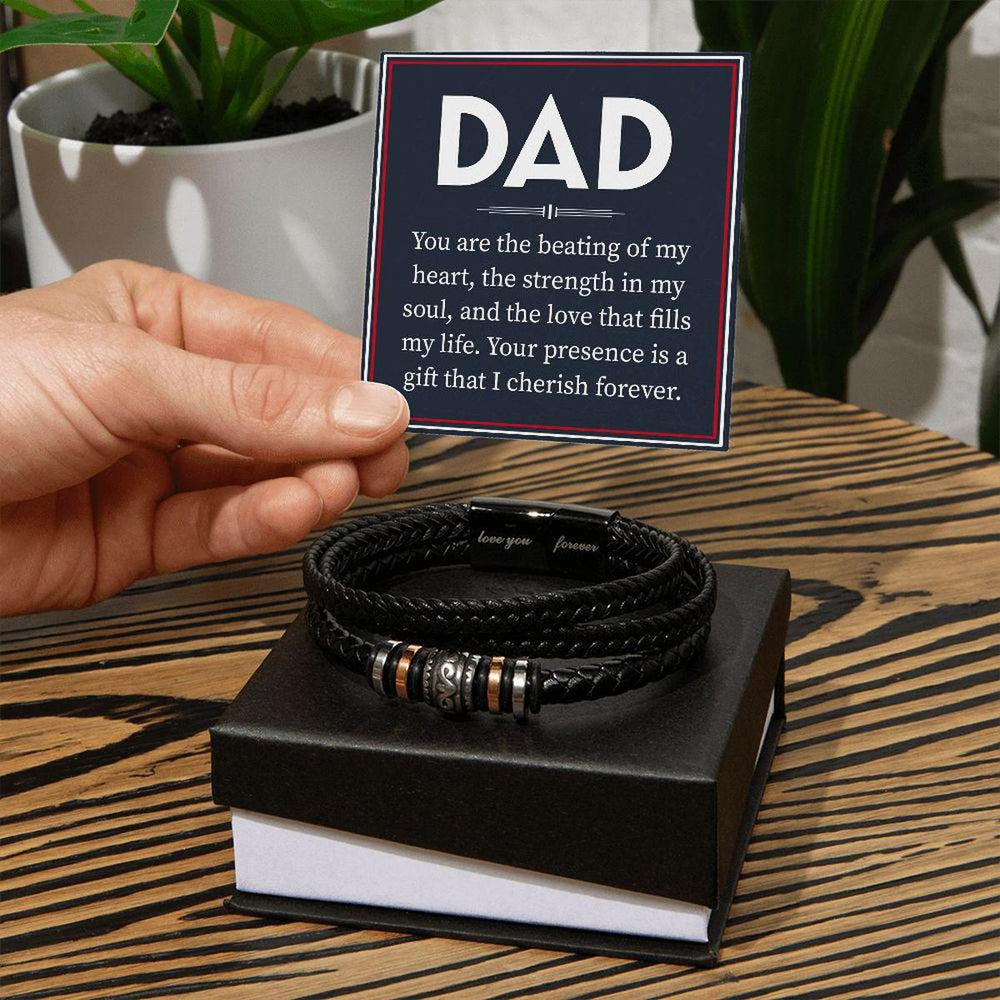 Men's Love You Forever Leather Bracelet Dad You Are The Beating Of My Heart