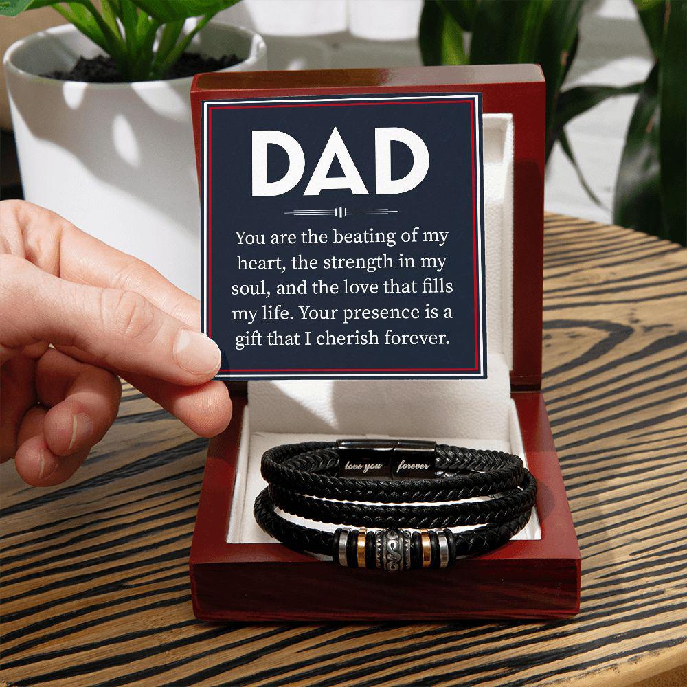 Men's Love You Forever Leather Bracelet Dad You Are The Beating Of My Heart