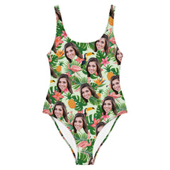 Custom Face Flamingo Jungle Swimsuit
