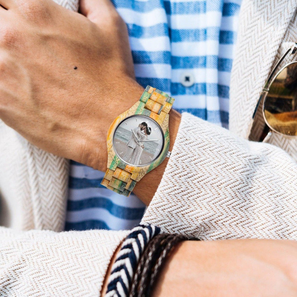 Camouflage Photo Wooden Watch Green Blue