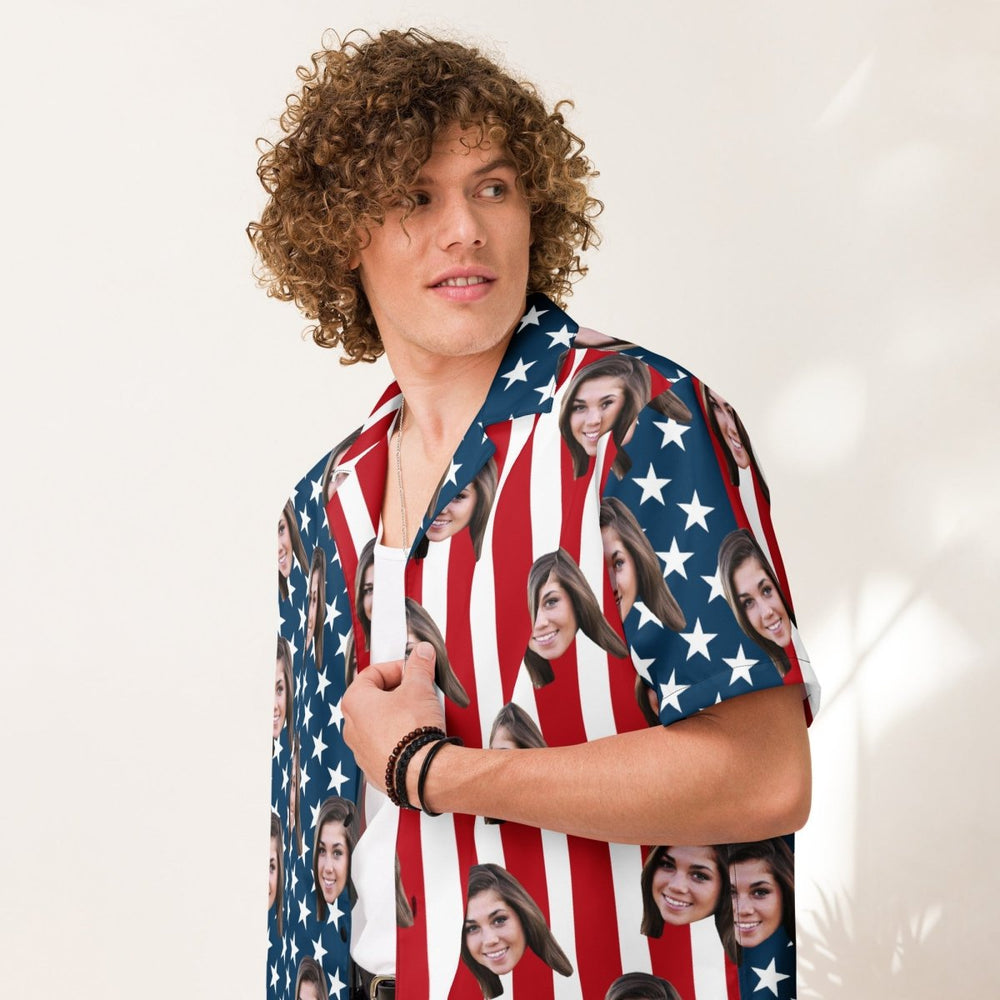 Custom Face American Flag Hawaiian Shirt