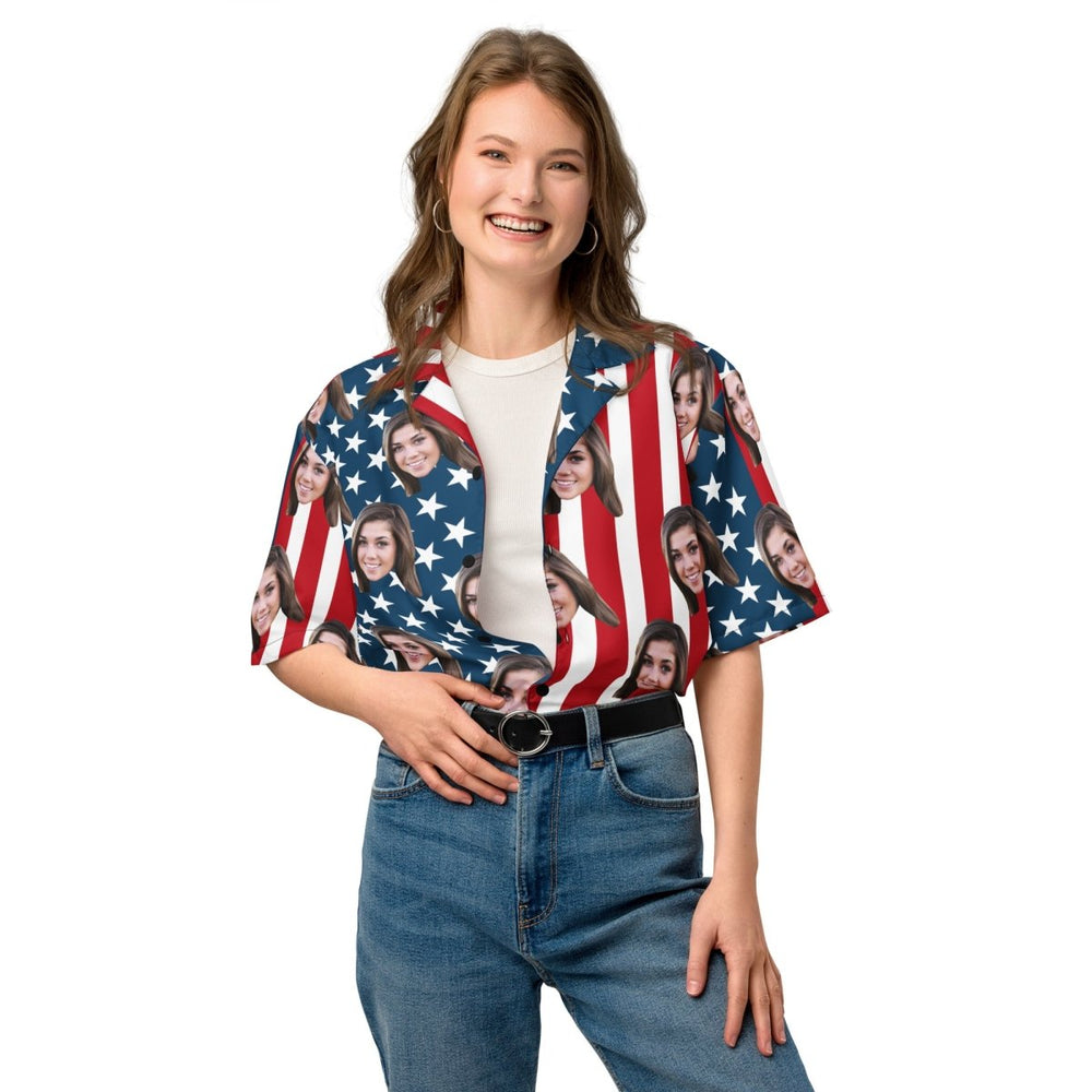 Custom Face American Flag Hawaiian Shirt