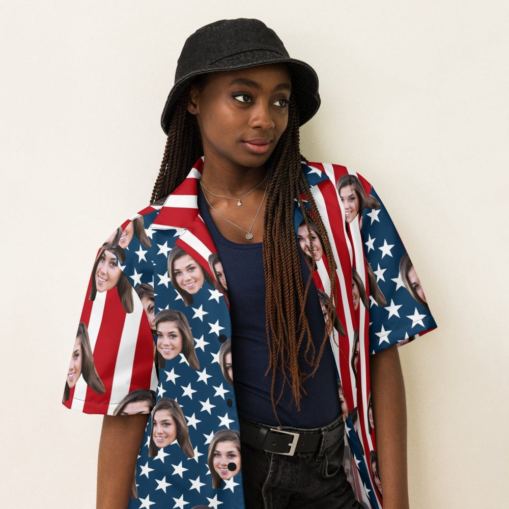 Custom Face American Flag Hawaiian Shirt