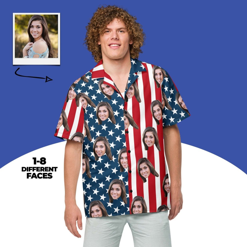Custom Face American Flag Hawaiian Shirt