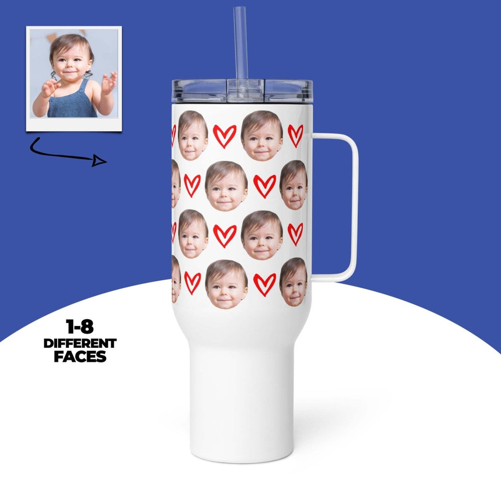 Custom Baby Face Travel Mug With Hearts