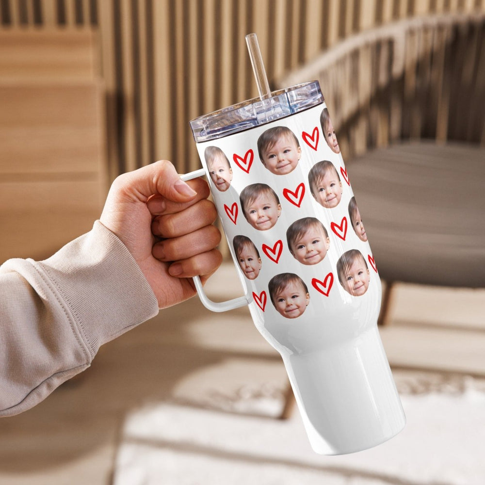 Custom Baby Face Travel Mug With Hearts