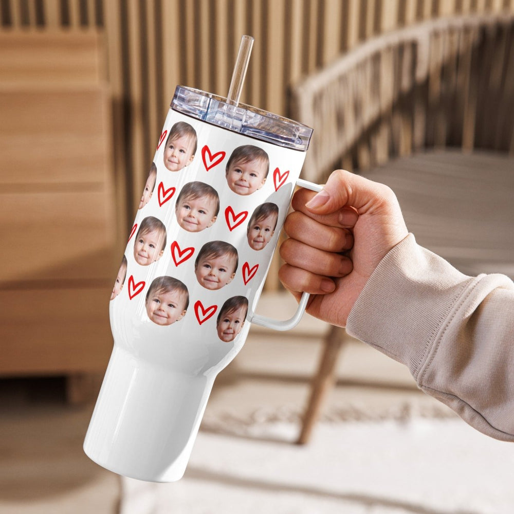 Custom Baby Face Travel Mug With Hearts