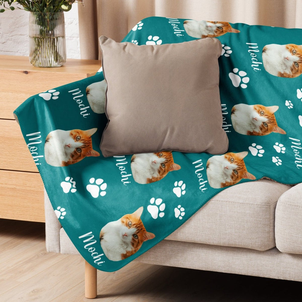 Custom Cat Photo Blanket With Text