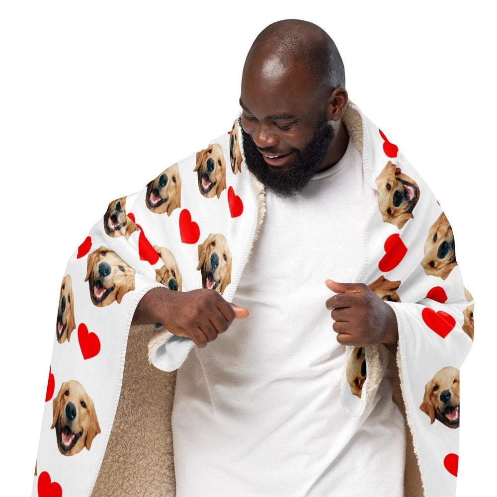 Custom Dog Face Blanket With Hearts