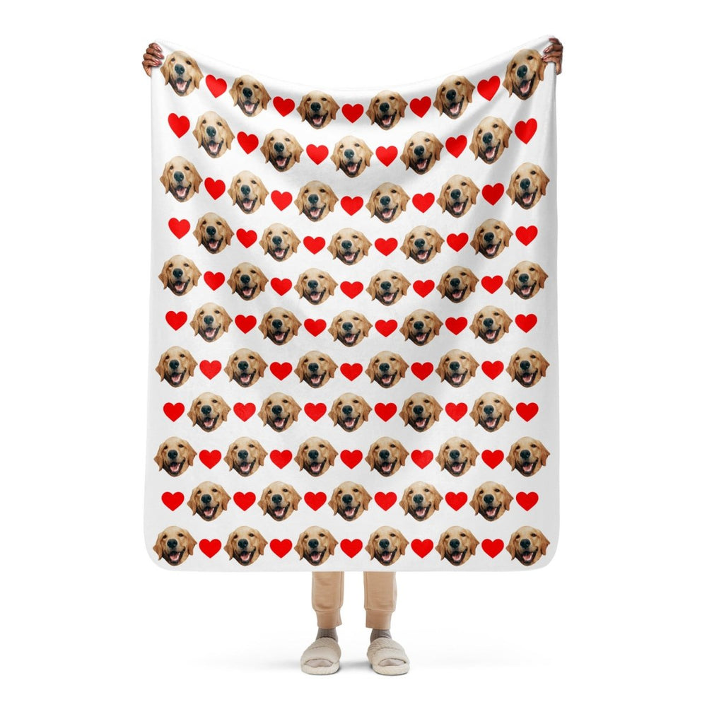 Custom Dog Face Blanket With Hearts