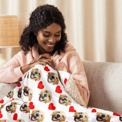 Custom Dog Face Blanket With Hearts