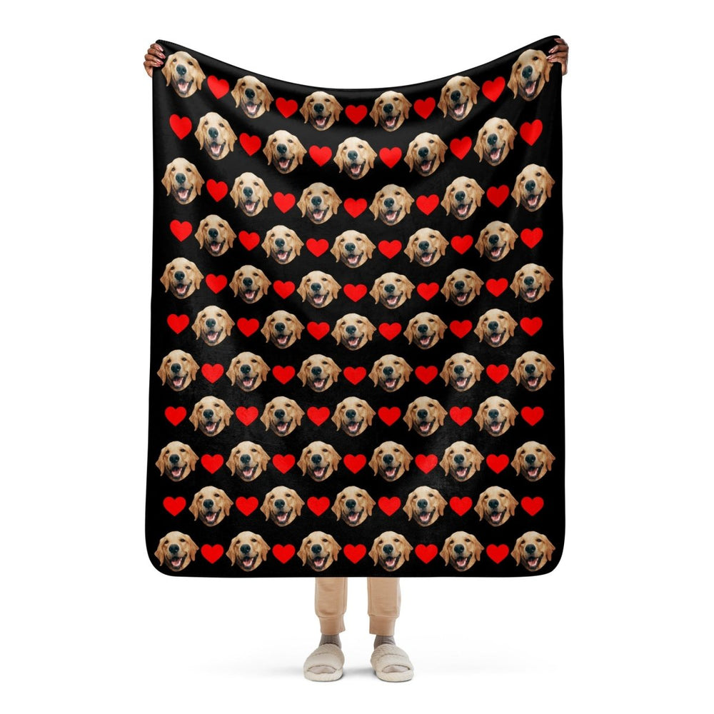 Custom Dog Face Blanket With Hearts