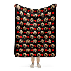 Custom Dog Face Blanket With Hearts