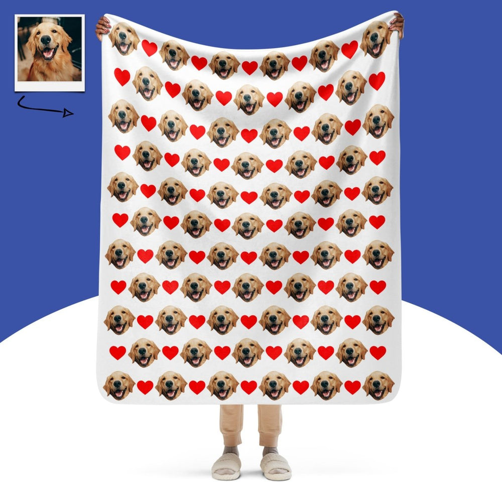 Custom Dog Face Blanket With Hearts