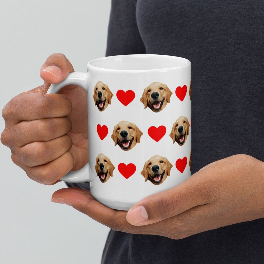 Custom Dog Face Mug With Hearts