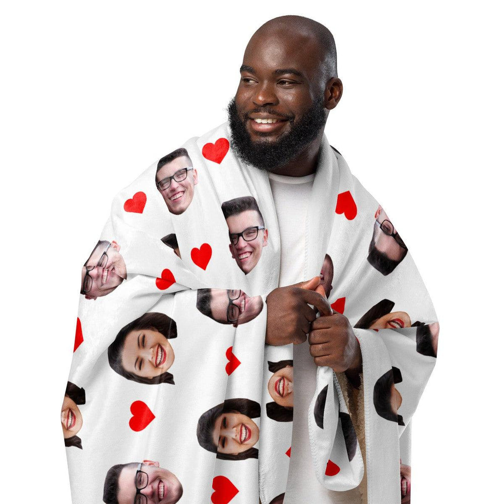 Custom Face Blanket With Hearts
