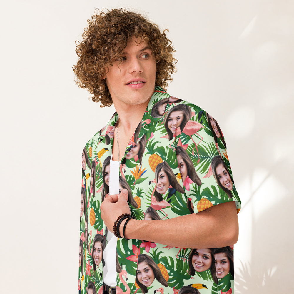Custom Face Hawaiian Shirt Flamingo Jungle Print