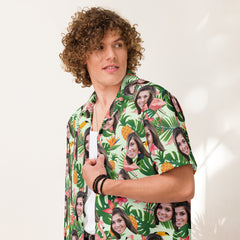 Custom Face Hawaiian Shirt Flamingo Jungle Print