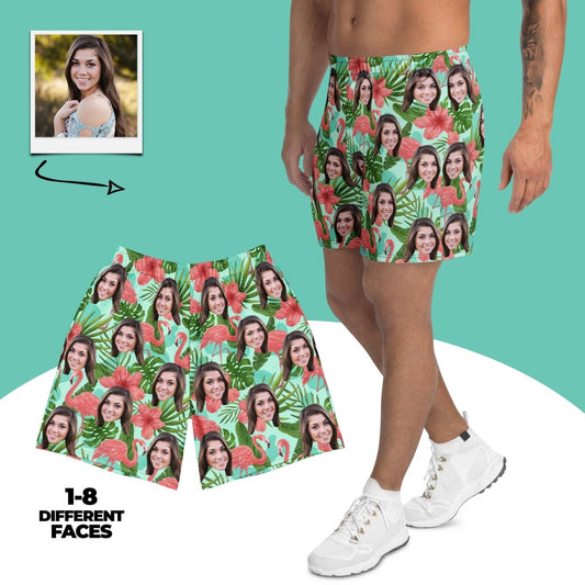Custom Face Hawaiian Shorts Flamingos Flowers Leaves All Over Print