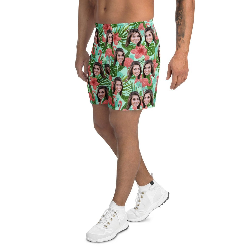 Custom Face Hawaiian Shorts Flamingos Flowers Leaves All Over Print
