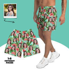 Custom Face Hawaiian Shorts Flamingos Flowers Leaves All Over Print