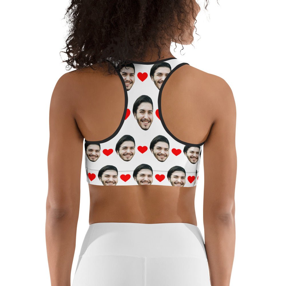 Custom Face Sports Bra With Hearts