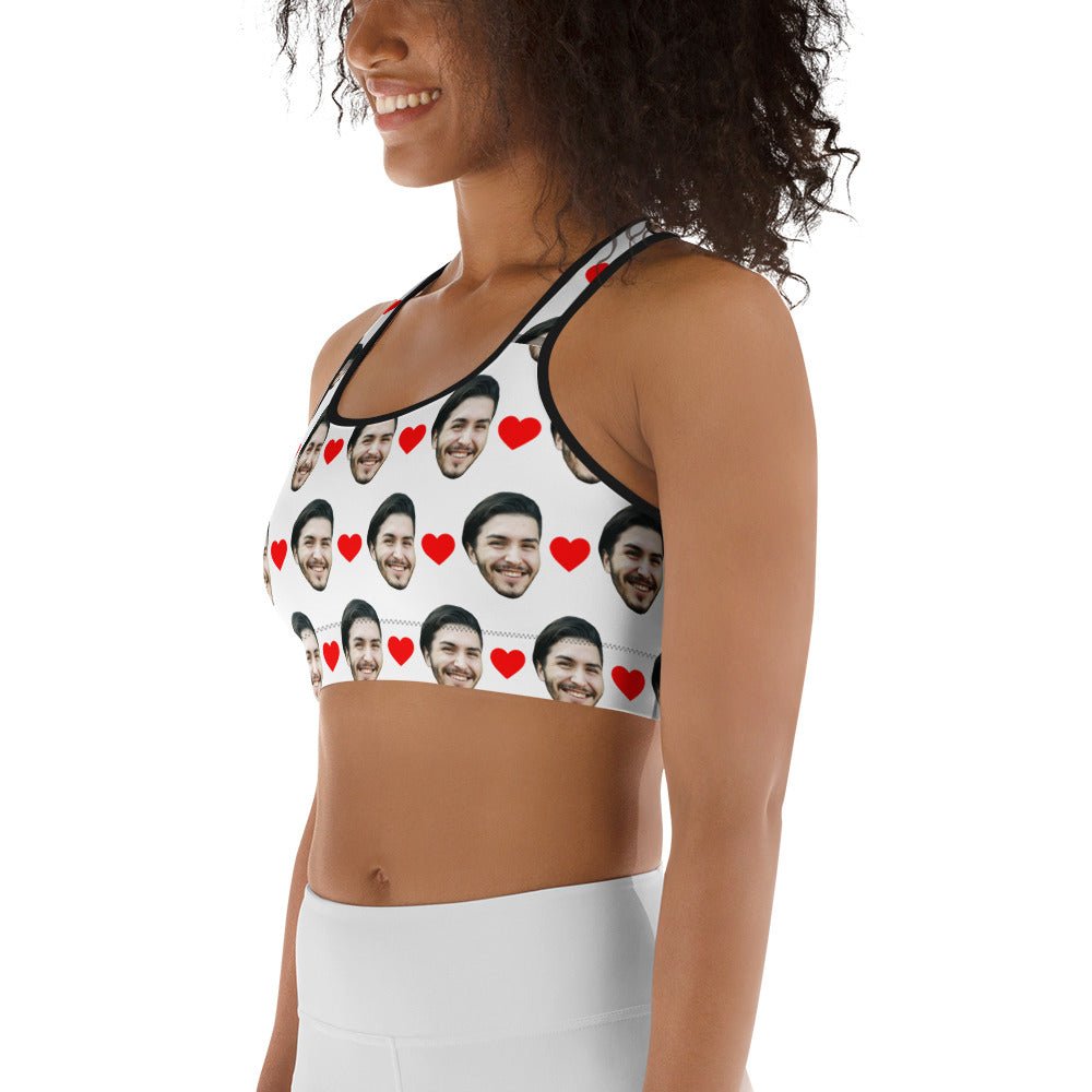 Custom Face Sports Bra With Hearts