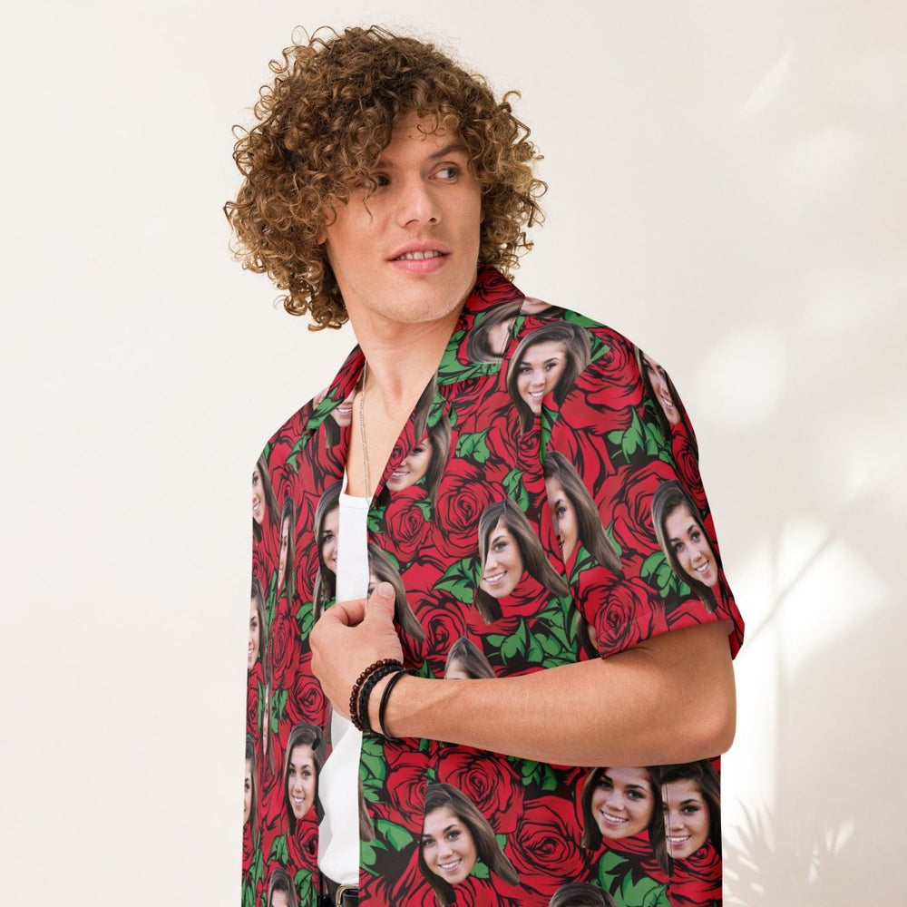 Custom Photo Hawaiian Shirt Red Roses Print