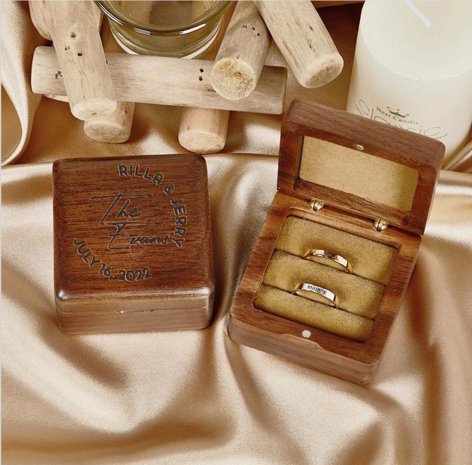 Custom Square Wood Double Ring Box