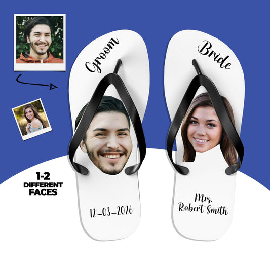Groom Bride Photo Flip Flops