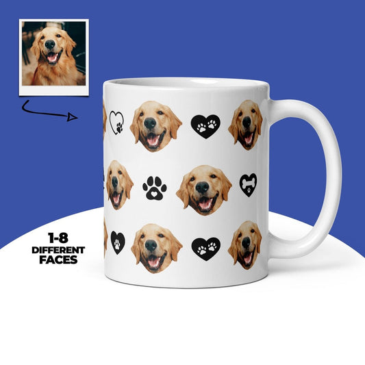 Personalized Dog Face Mug With Paws Hearts