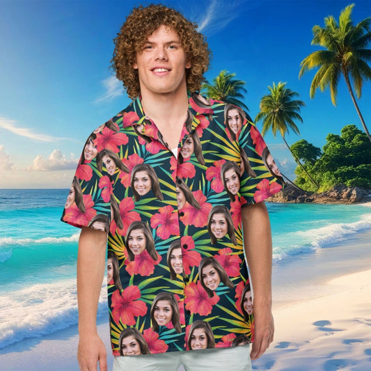 Personalized Face Hawaiian Shirt Flower Print