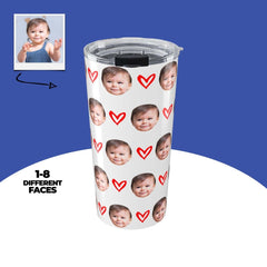 Personalized Kid Face Tumbler With Hearts