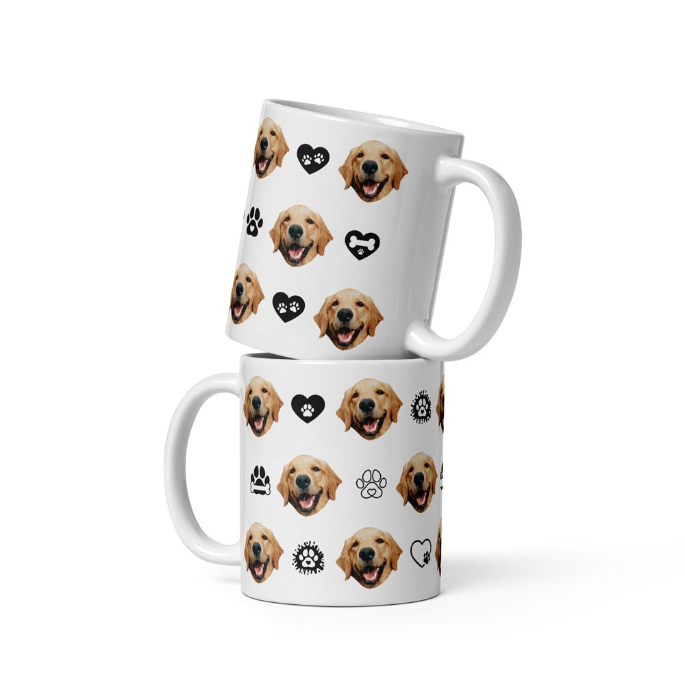 Personalized Dog Face Mug With Paws Hearts