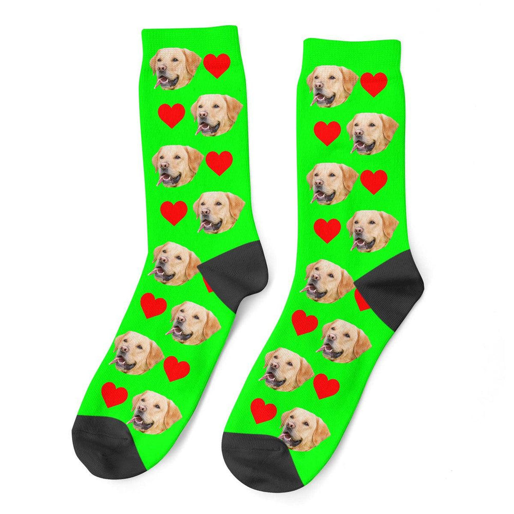 Personalized Dog Face Socks With Hearts