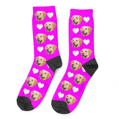 Personalized Dog Face Socks With Hearts