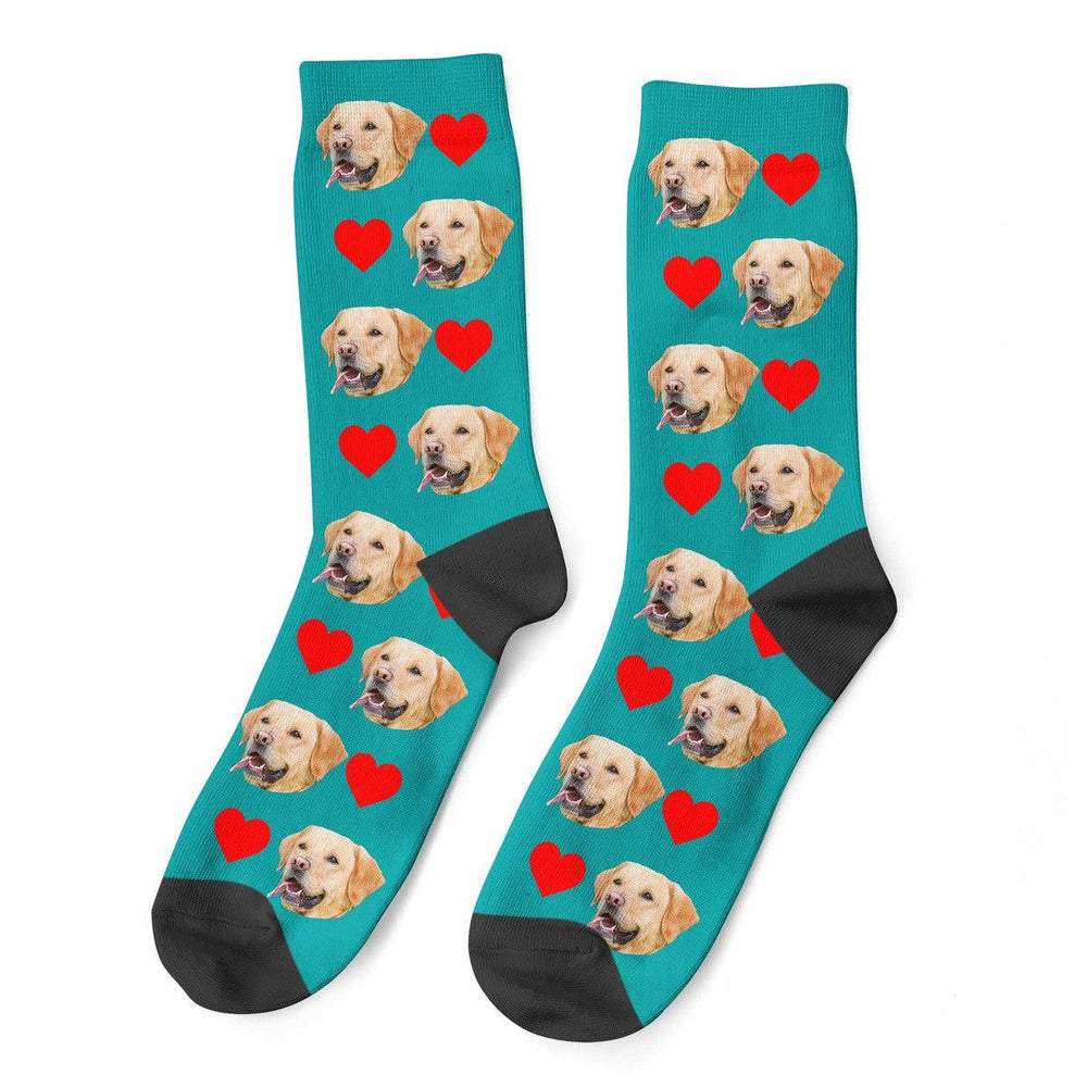 Personalized Dog Face Socks With Hearts