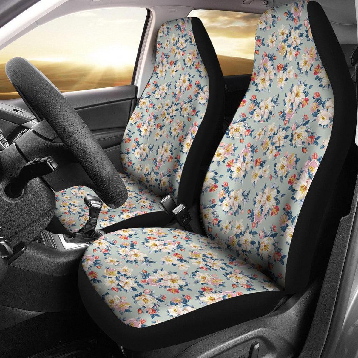 Boho White Flowers Car Seat Covers Main image