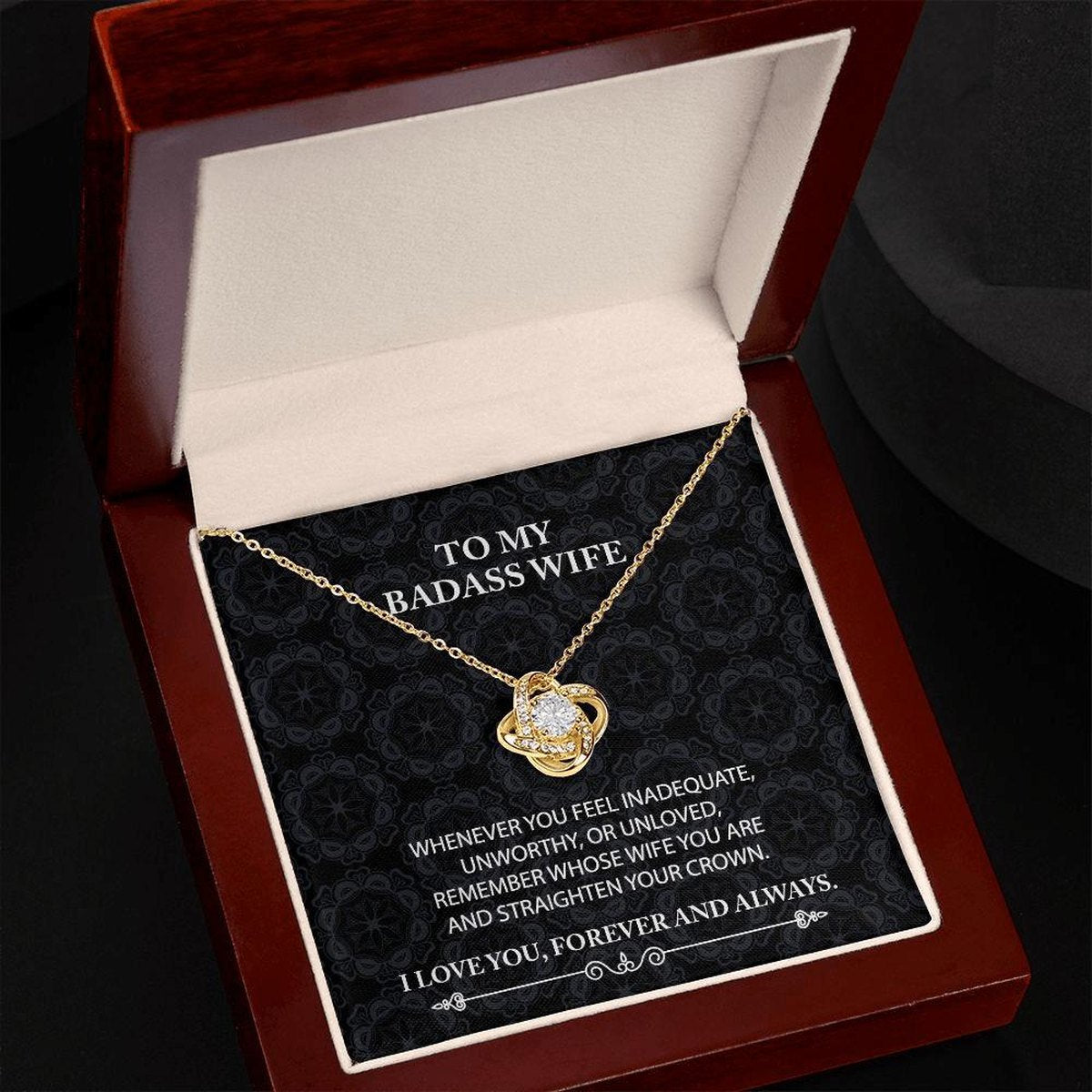 To My Badass Wife Love Knot Necklace Whenever You Feel With Message Card Secondary image