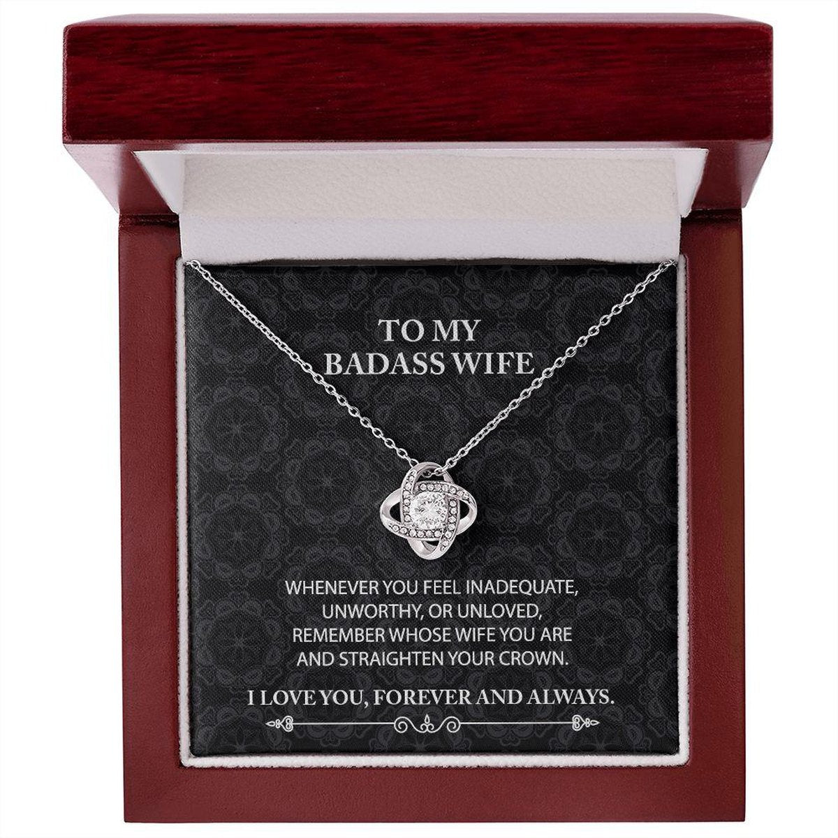 To My Badass Wife Love Knot Necklace Whenever You Feel With Message Card