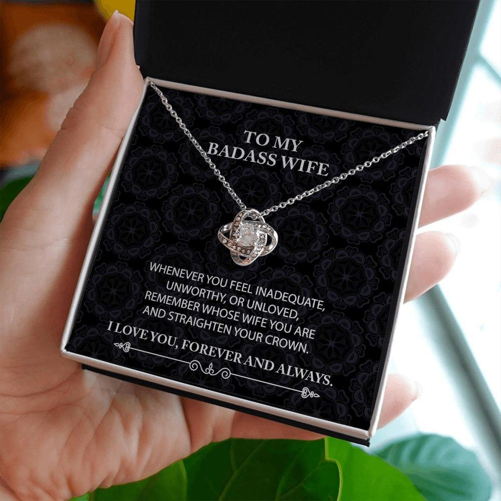 To My Badass Wife Love Knot Necklace Whenever You Feel With Message Card