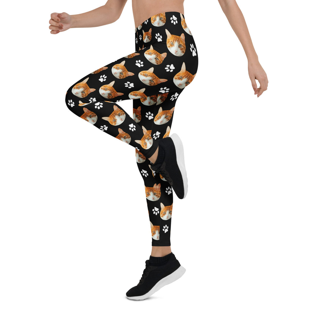 Custom Cat Face Leggings With Paws