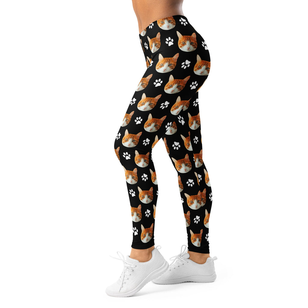 Custom Cat Face Leggings With Paws