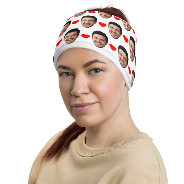 Custom Face Neck Gaiter With Hearts