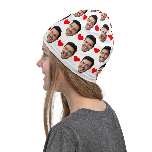 Custom Face Neck Gaiter With Hearts