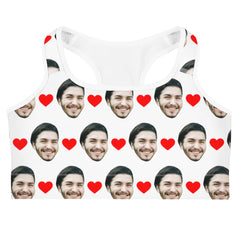 Custom Face Sports Bra With Hearts