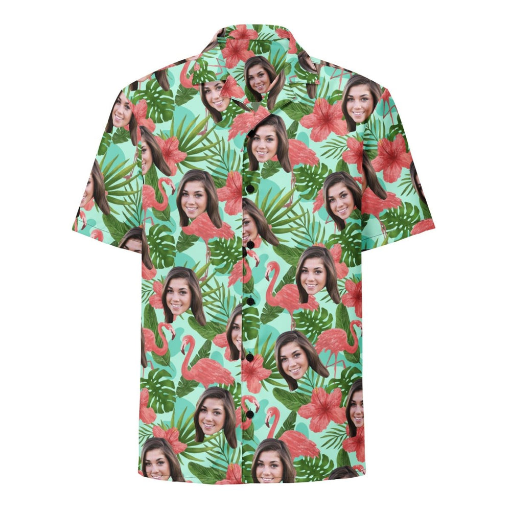 Custom Face Hawaiian Shirt Flamingos Flowers Leaves All Over Print