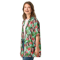 Custom Face Hawaiian Shirt Flamingos Flowers Leaves All Over Print