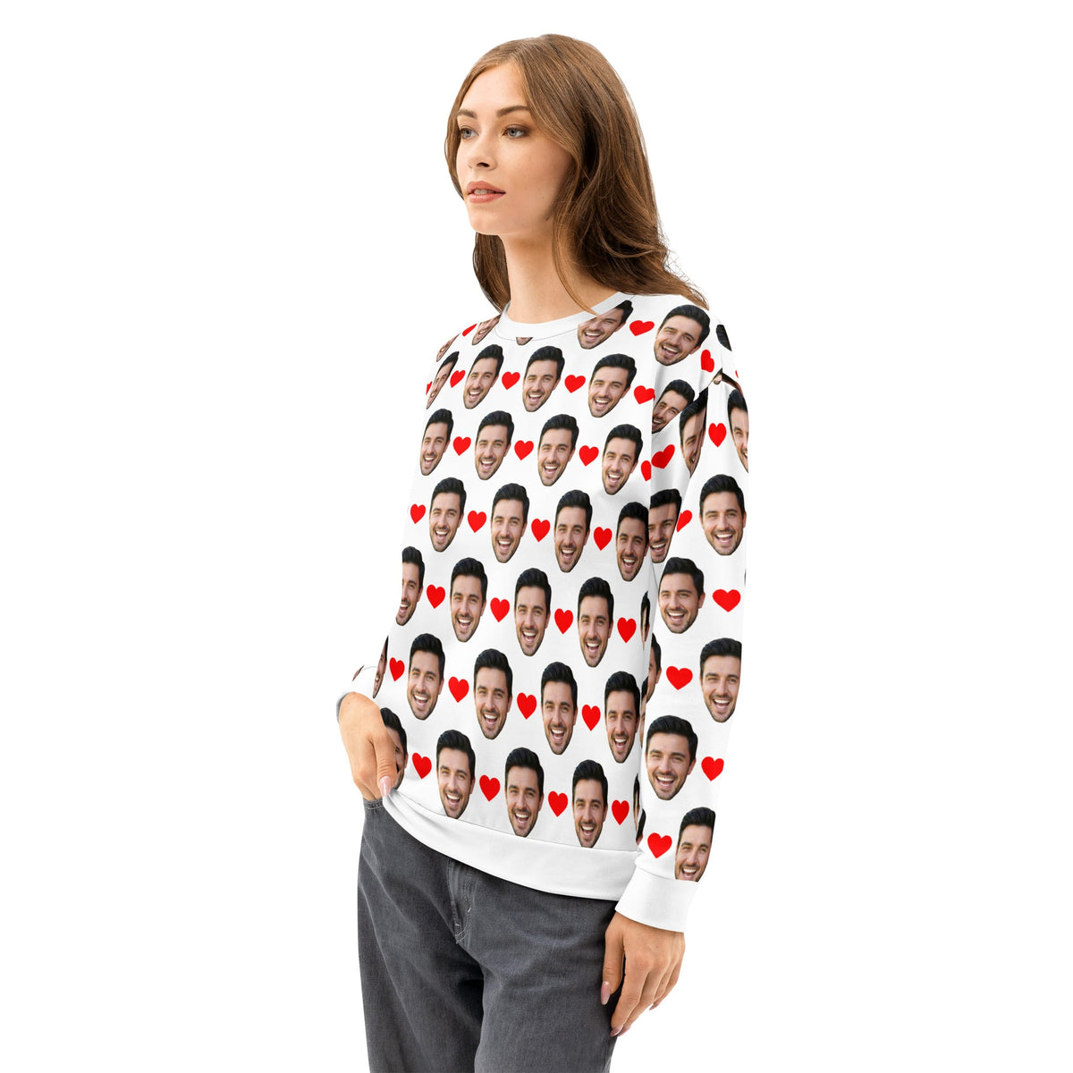 Custom Face Sweatshirt With Hearts