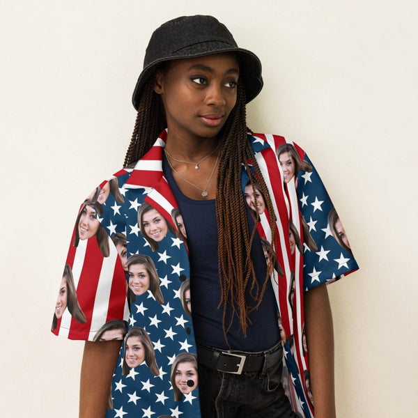 Custom Face American Flag Hawaiian Shirt